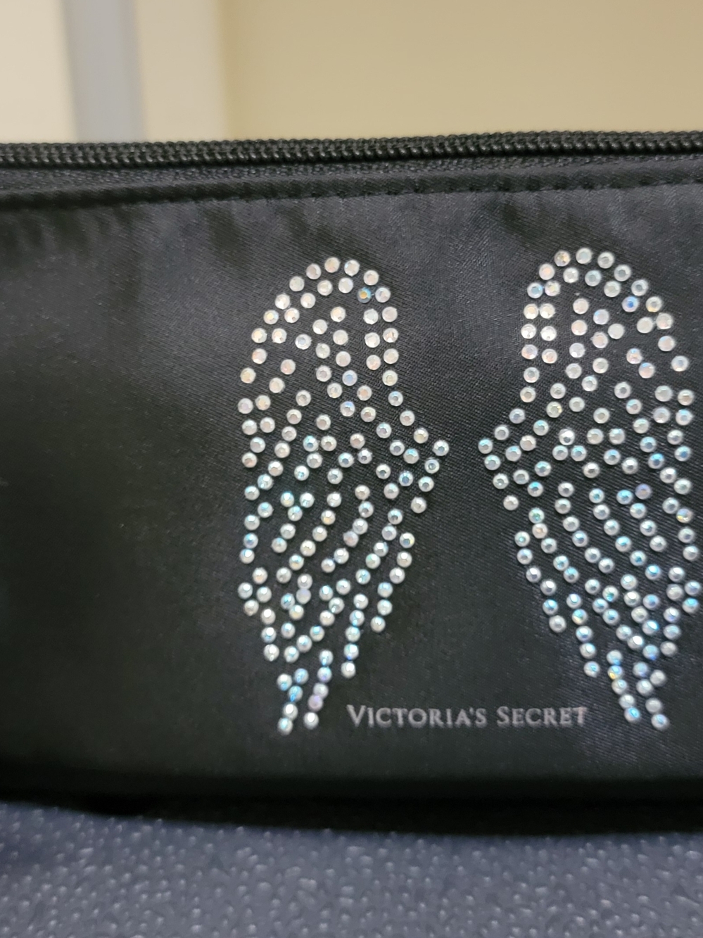 Victoria's Secret Black Rhinestone Angel Wings Cosmetic Pouch